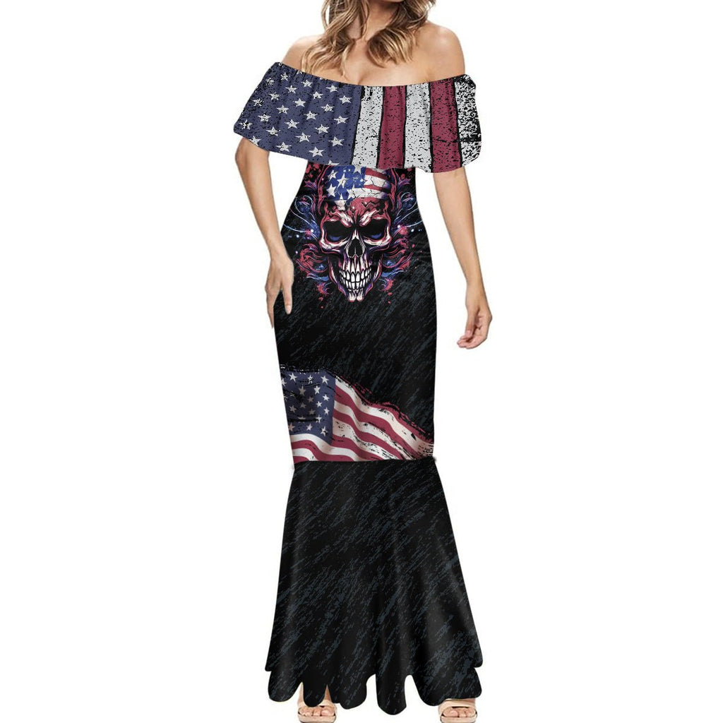 American Flag Skull Mermaid Dress Sorry If My Patriotism Offends You Trust Me TS04 - The Mazicc - Women - S - Black Grunge
