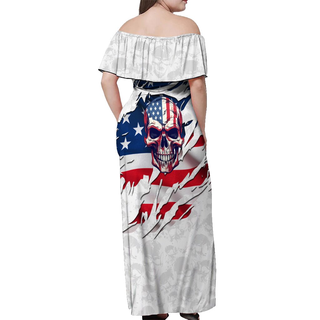 American Flag Skull Off Shoulder Maxi Dress DT02 - The Mazicc - Women - S - White