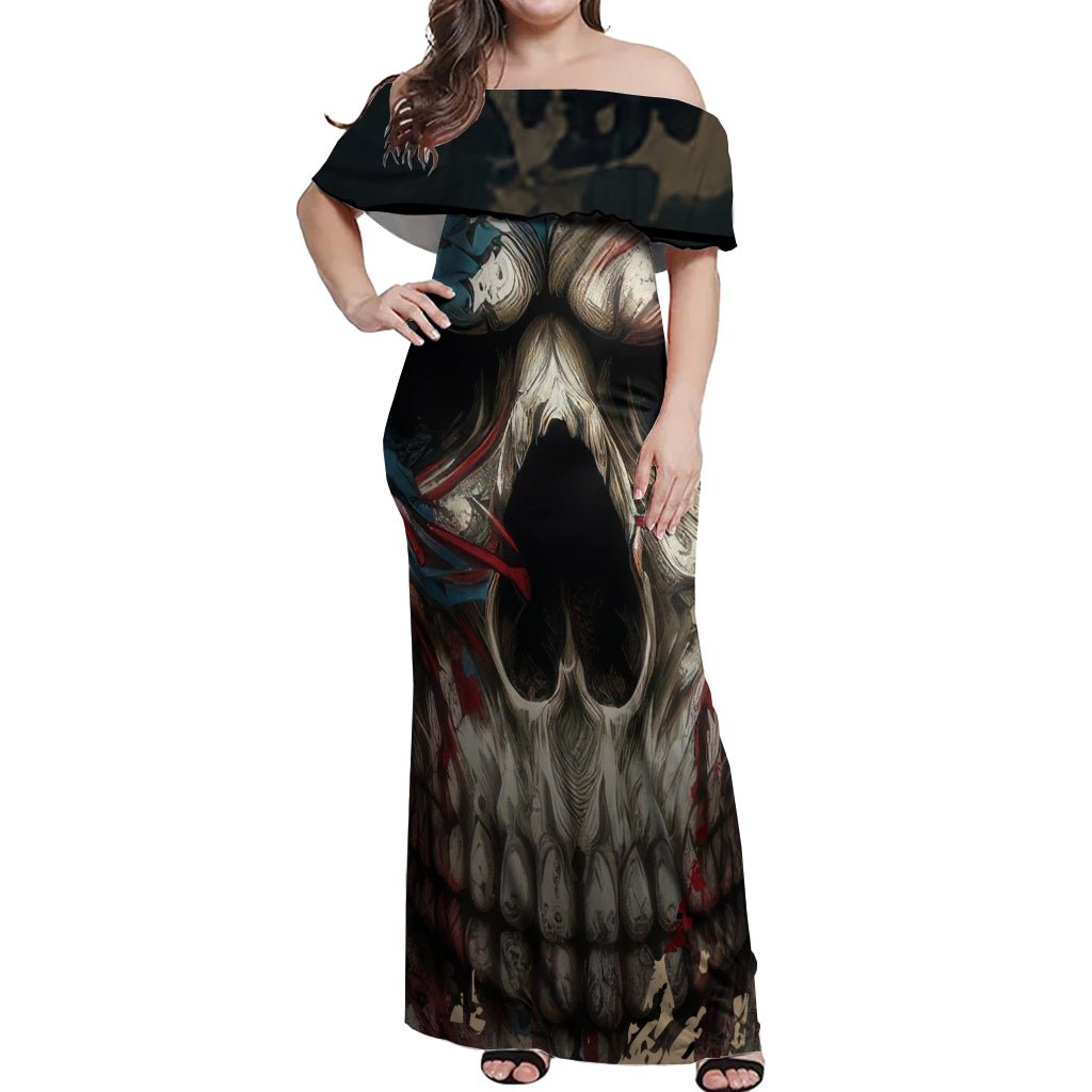 American Flag Skull Off Shoulder Maxi Dress I'm Not Anti - Social I'm Just Not User Friendly TS04 - The Mazicc - Women - S - Multicolor