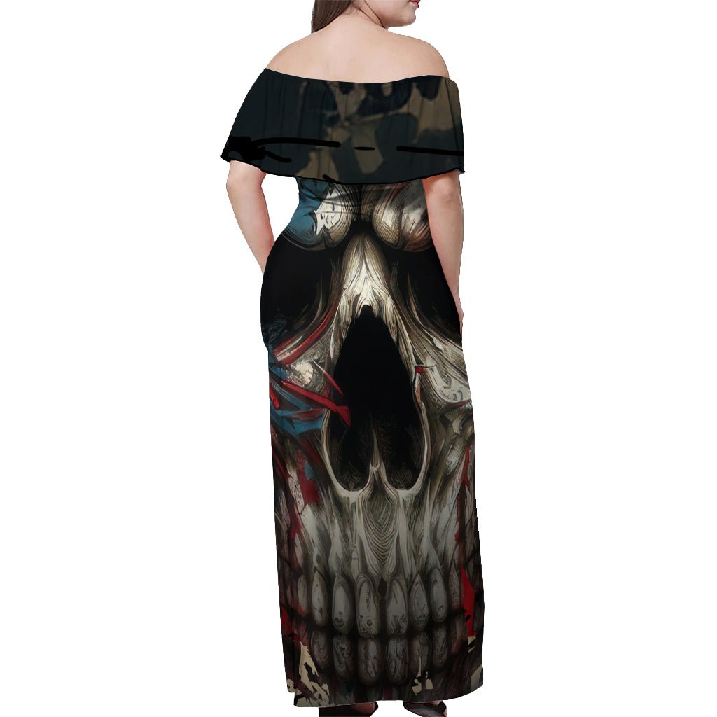 American Flag Skull Off Shoulder Maxi Dress I'm Not Anti - Social I'm Just Not User Friendly TS04 - The Mazicc - Women - S - Multicolor