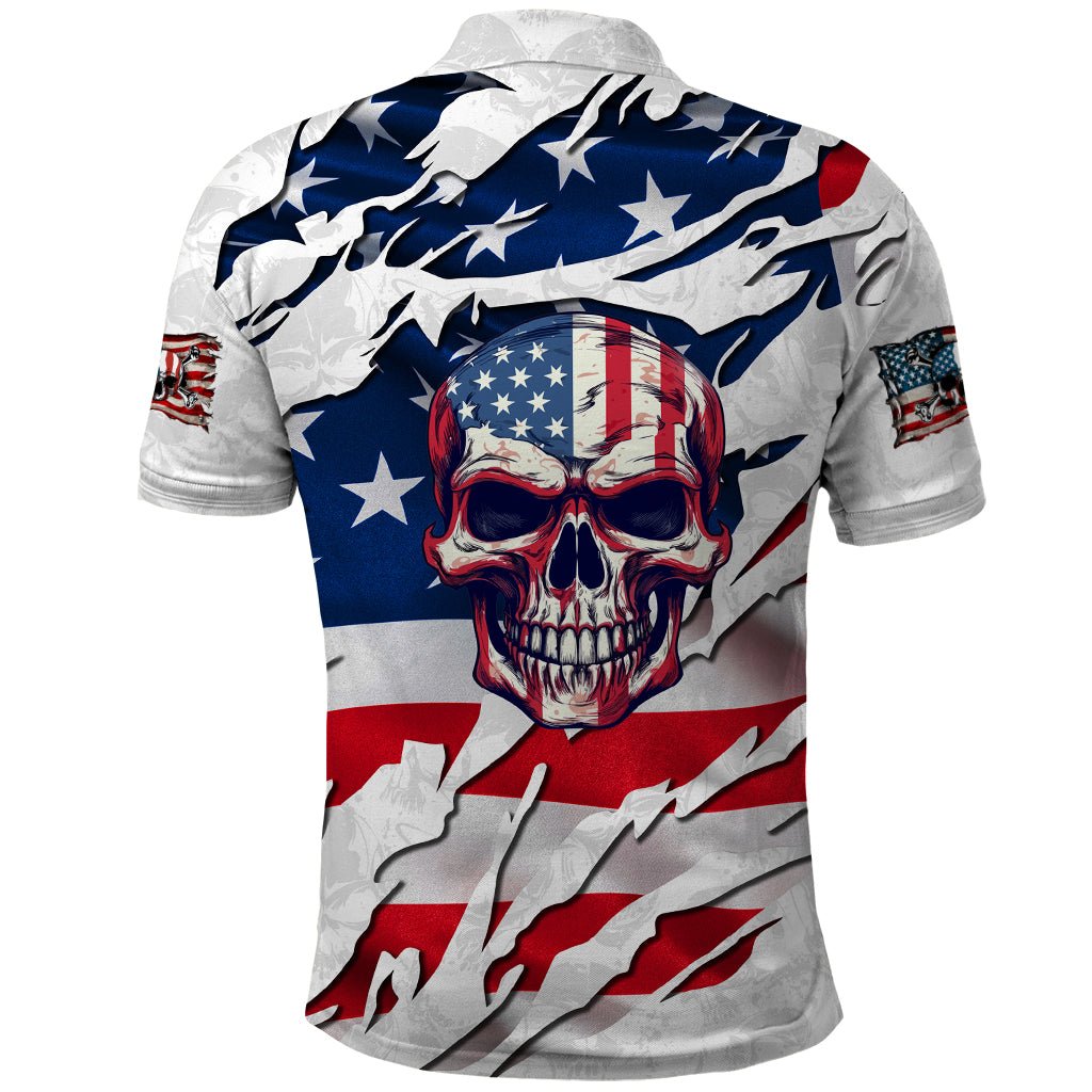 American Flag Skull Polo Shirt DT02 - The Mazicc - Adult - S - White