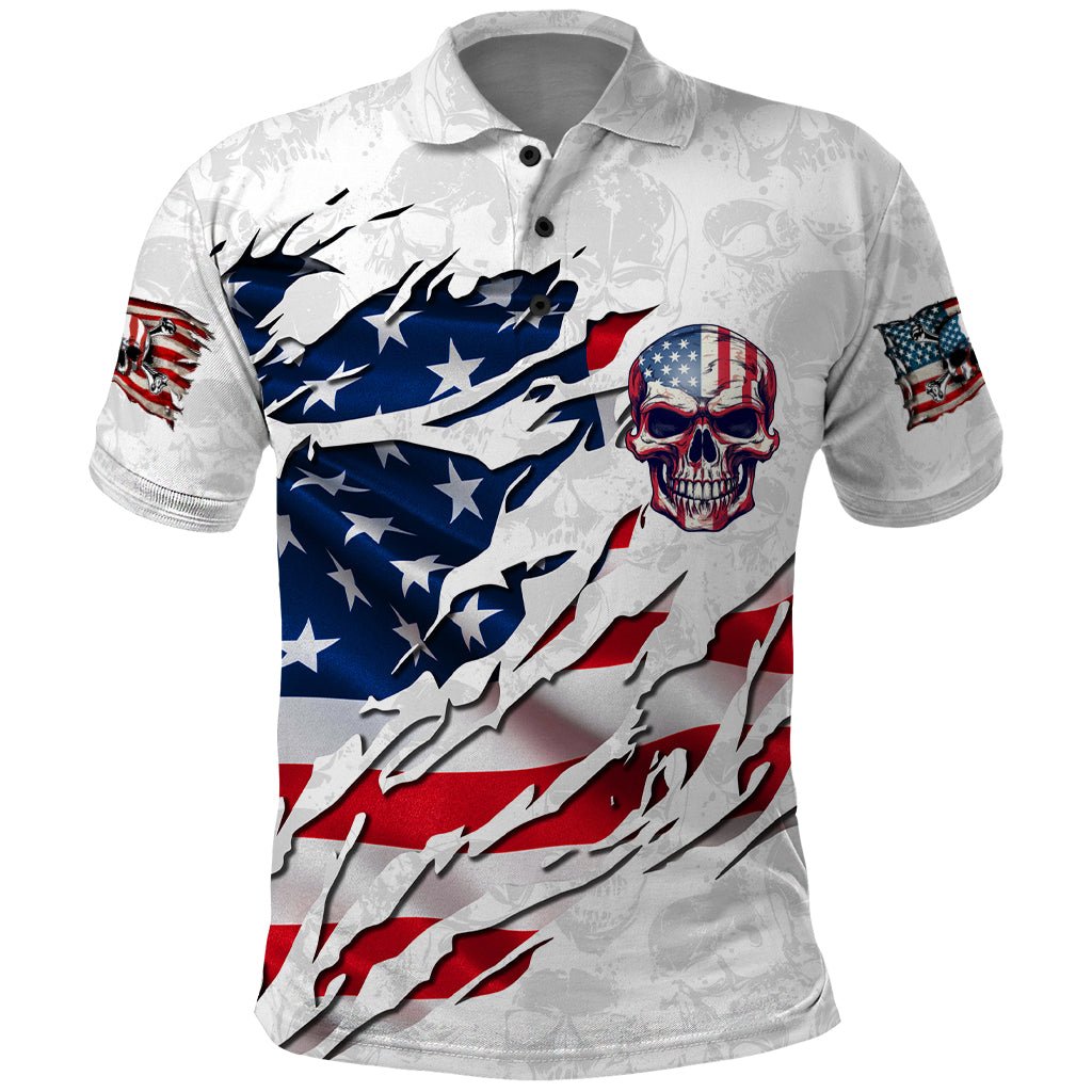 American Flag Skull Polo Shirt DT02 - The Mazicc - Adult - S - White