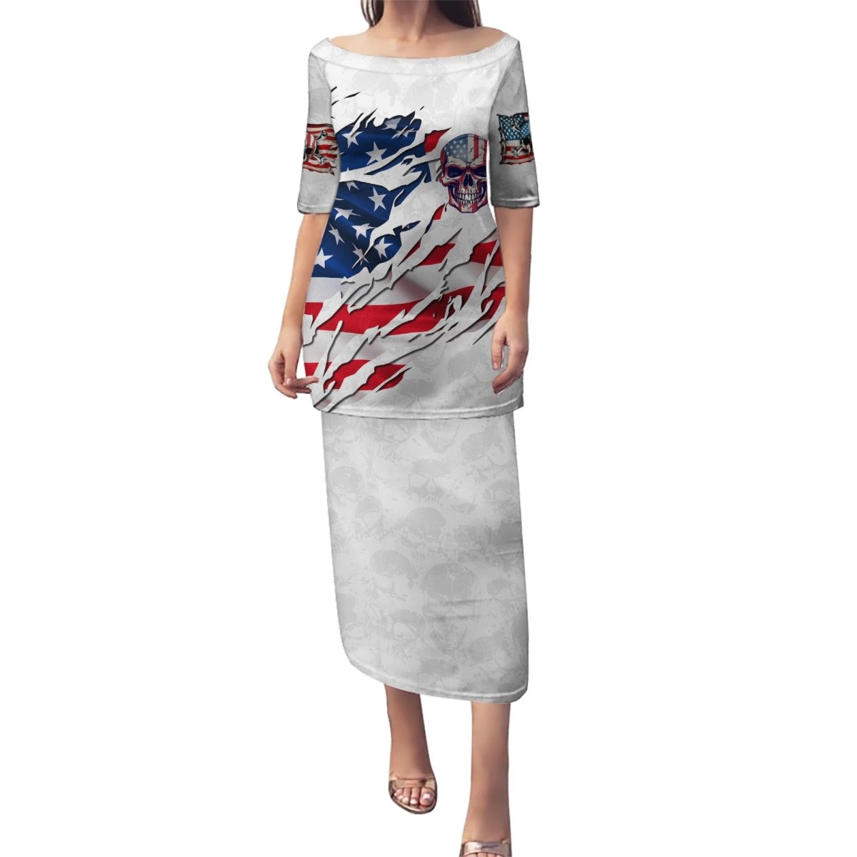 American Flag Skull Puletasi DT02 - The Mazicc - Long Dress - S - White