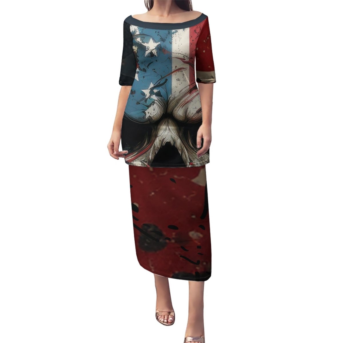 American Flag Skull Puletasi I'm Not Anti - Social I'm Just Not User Friendly TS04 - The Mazicc - Long Dress - S - Multicolor