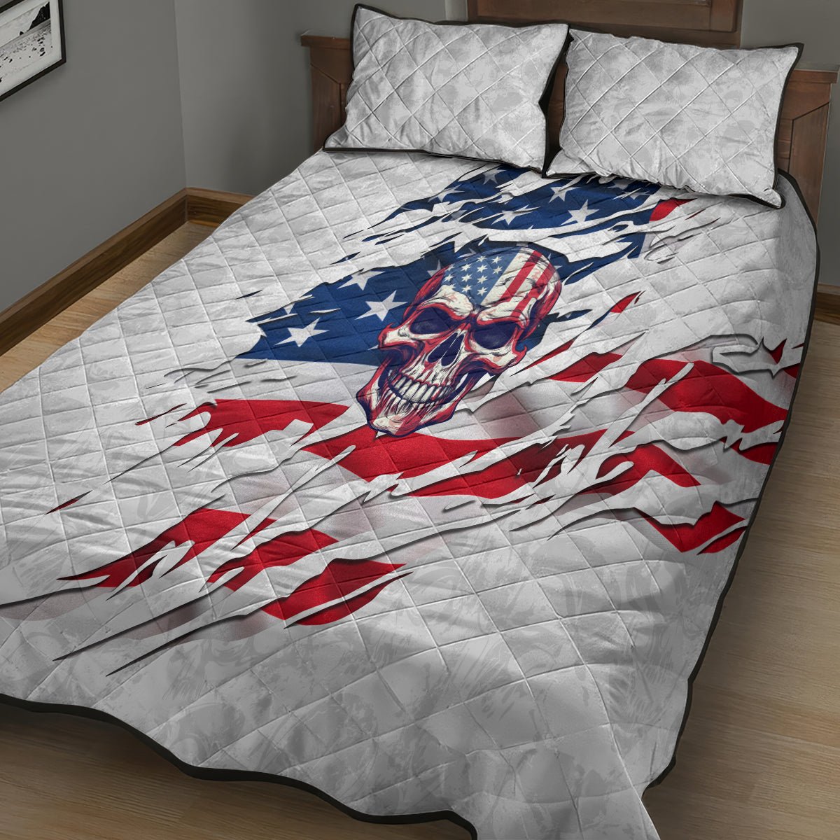American Flag Skull Quilt Bed Set DT02 - The Mazicc - Twin - 190cm x 216cm - White