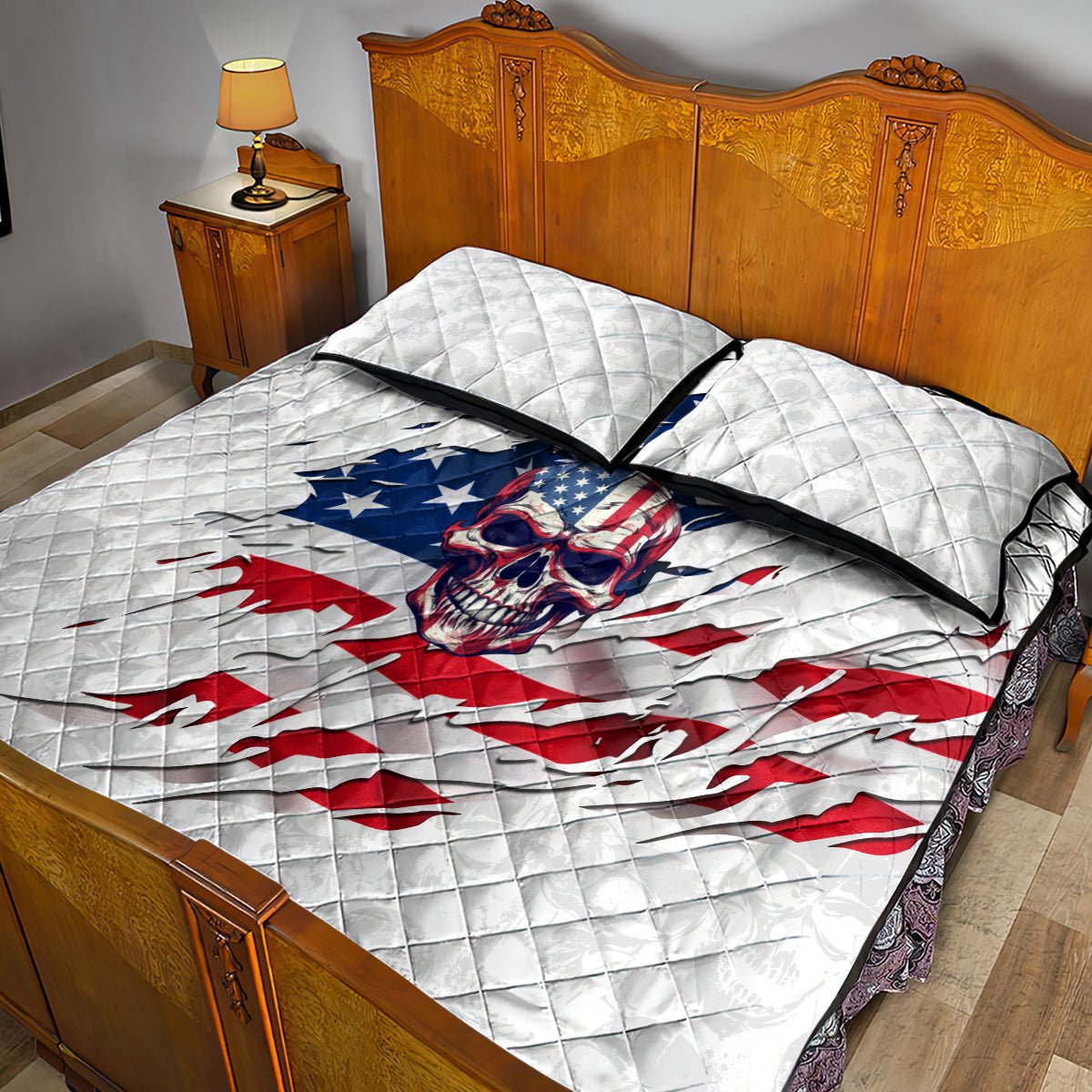 American Flag Skull Quilt Bed Set DT02 - The Mazicc - Twin - 190cm x 216cm - White