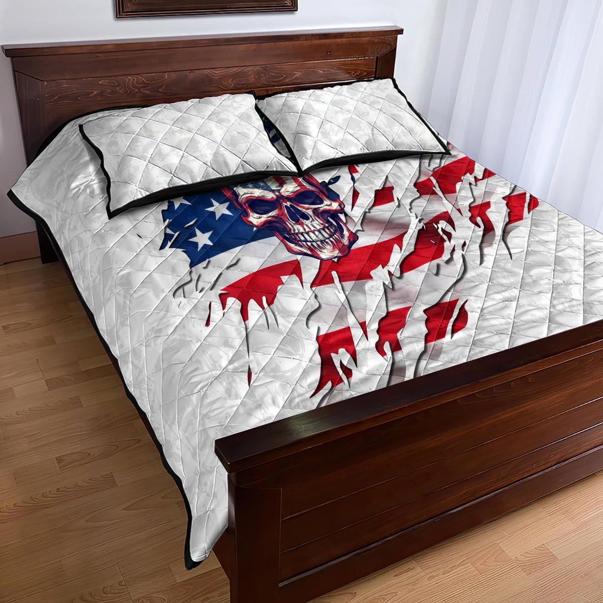 American Flag Skull Quilt Bed Set DT02 - The Mazicc - Twin - 190cm x 216cm - White