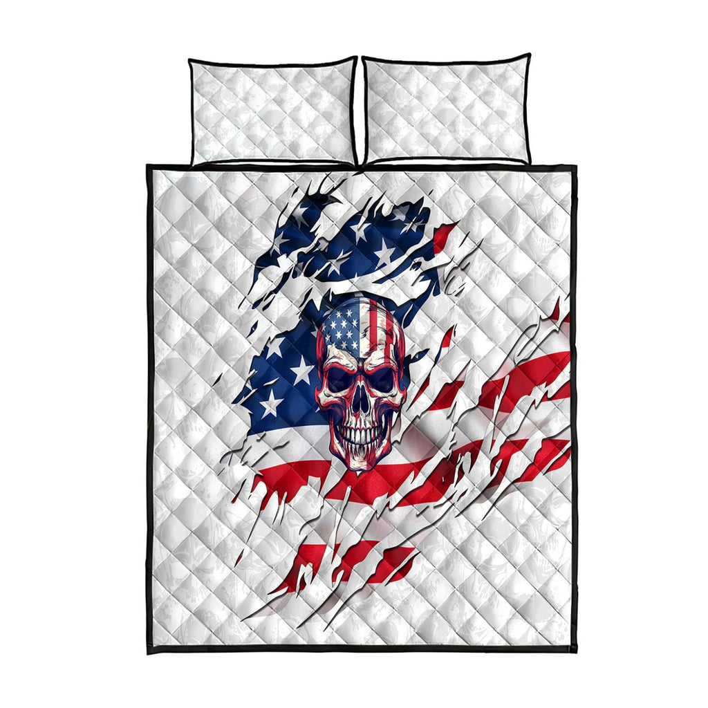 American Flag Skull Quilt Bed Set DT02 - The Mazicc - Twin - 190cm x 216cm - White