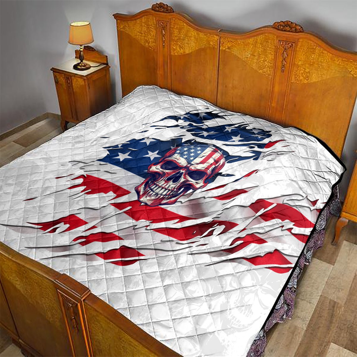 American Flag Skull Quilt DT02 - The Mazicc - Single - 130cm x 150cm - White