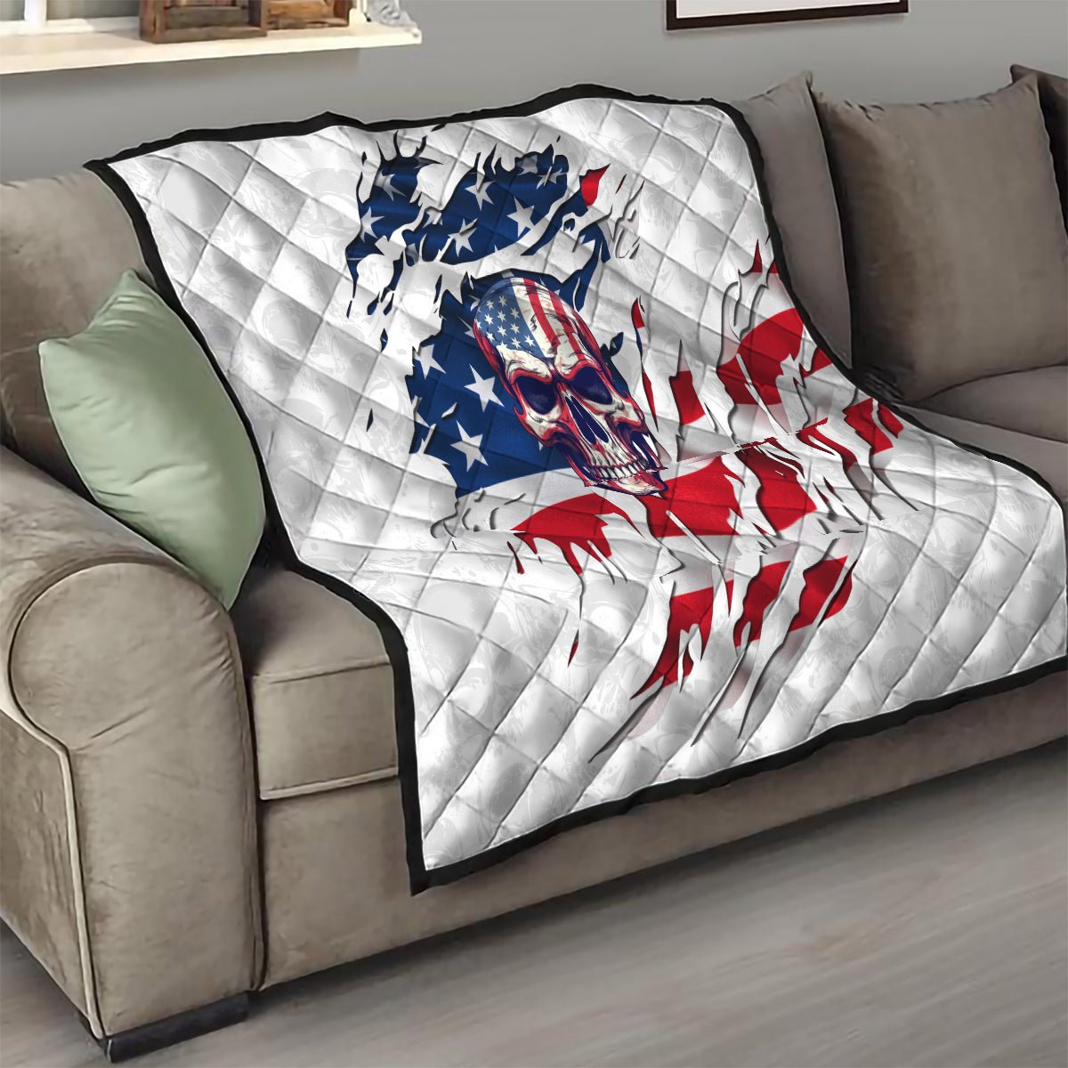 American Flag Skull Quilt DT02 - The Mazicc - Single - 130cm x 150cm - White