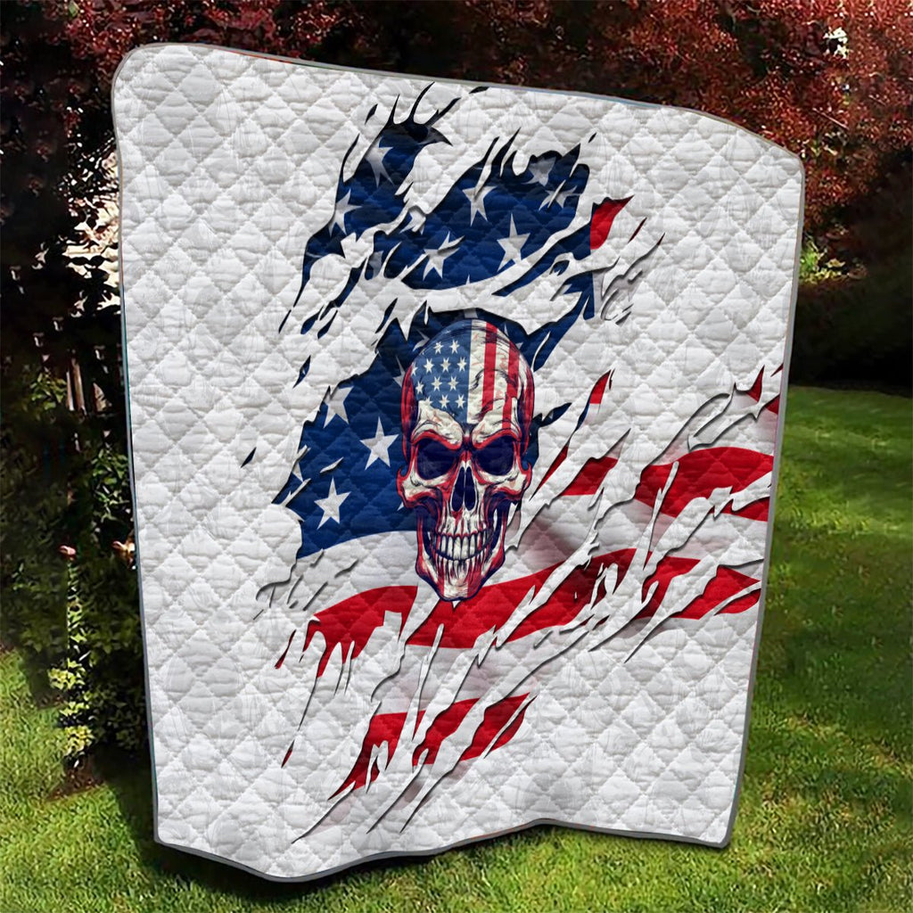 American Flag Skull Quilt DT02 - The Mazicc - Single - 130cm x 150cm - White
