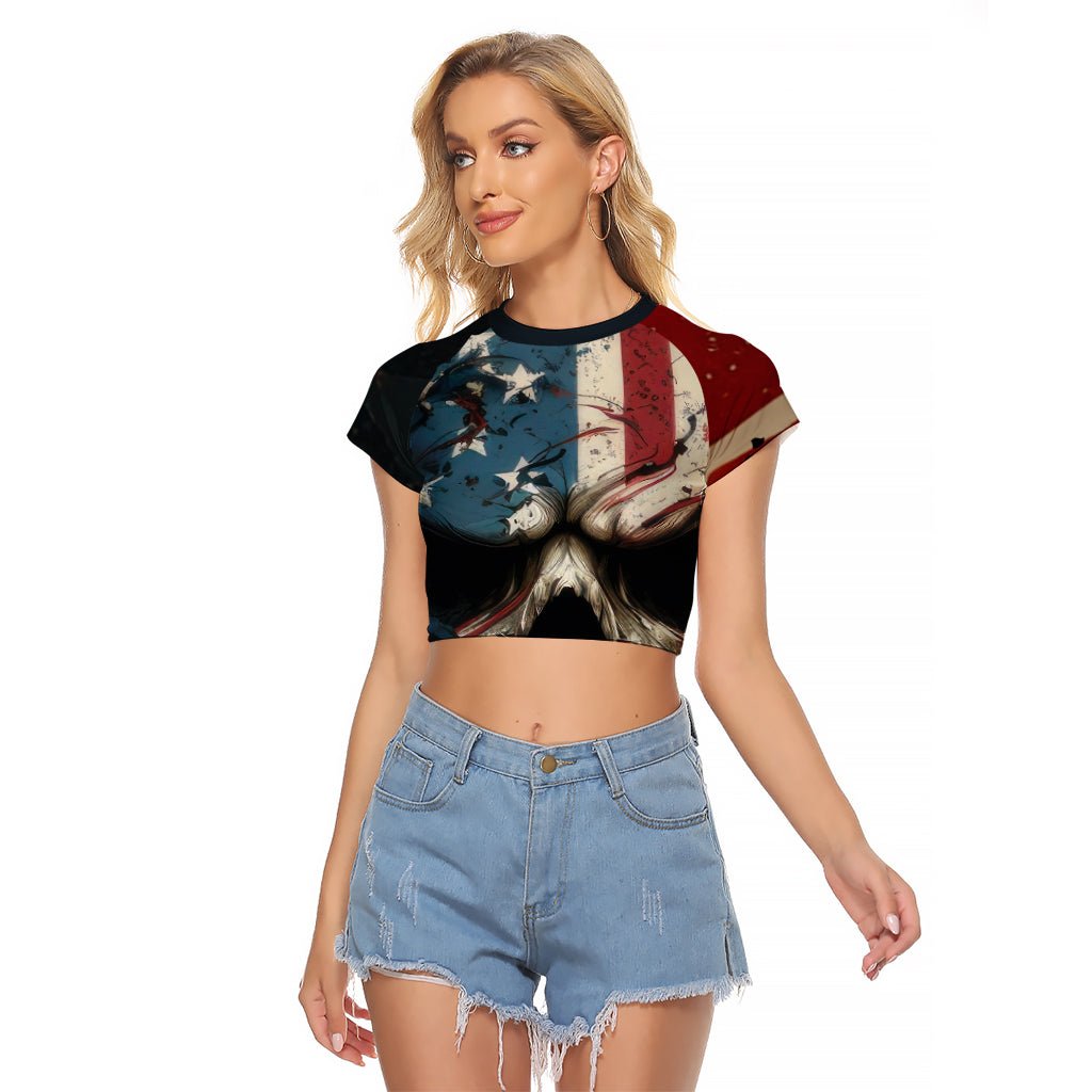 American Flag Skull Raglan Cropped T Shirt I'm Not Anti - Social I'm Just Not User Friendly TS04 - The Mazicc - Female - S - Multicolor