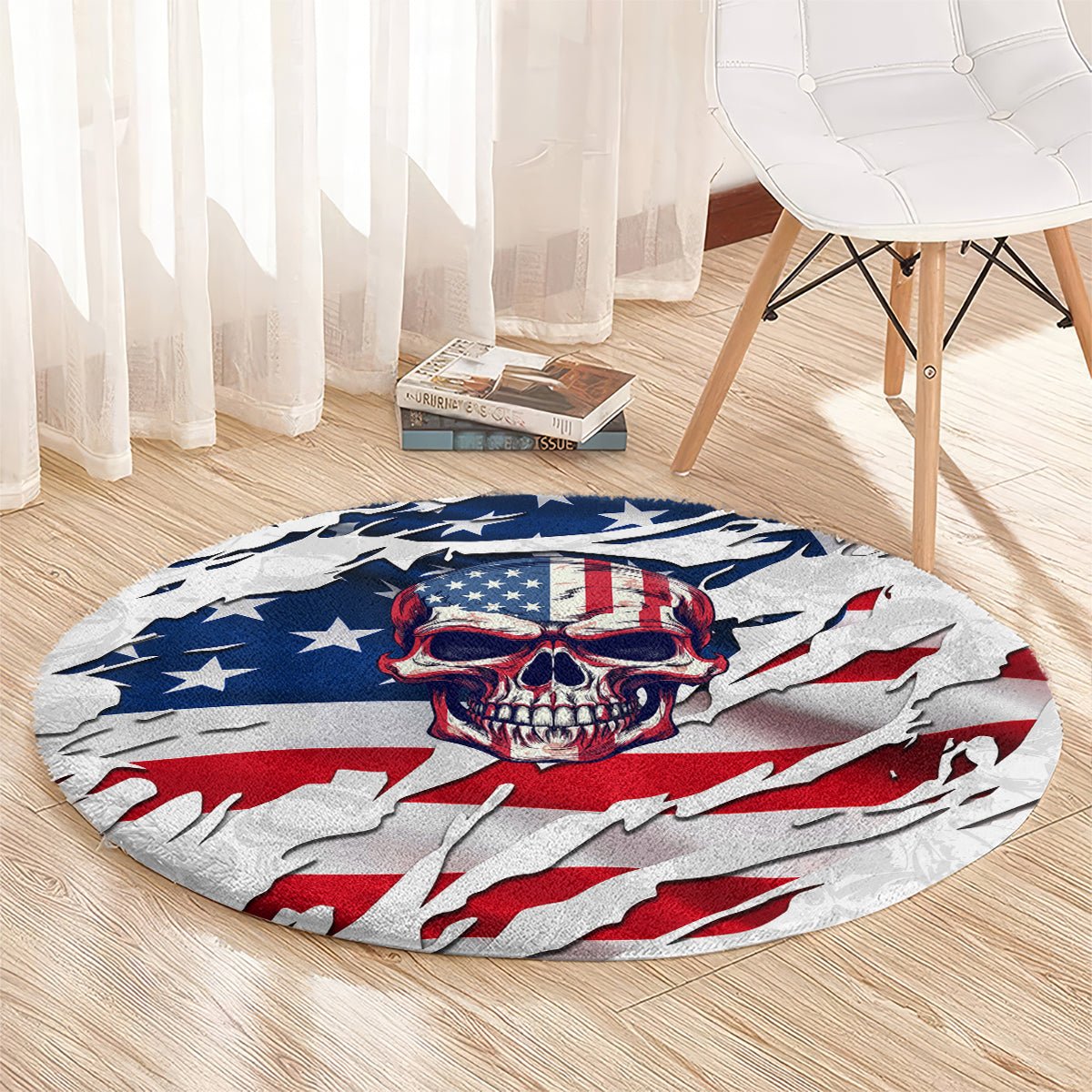 American Flag Skull Round Carpet DT02 - The Mazicc - S - 23.6 inches / 60 cm - White