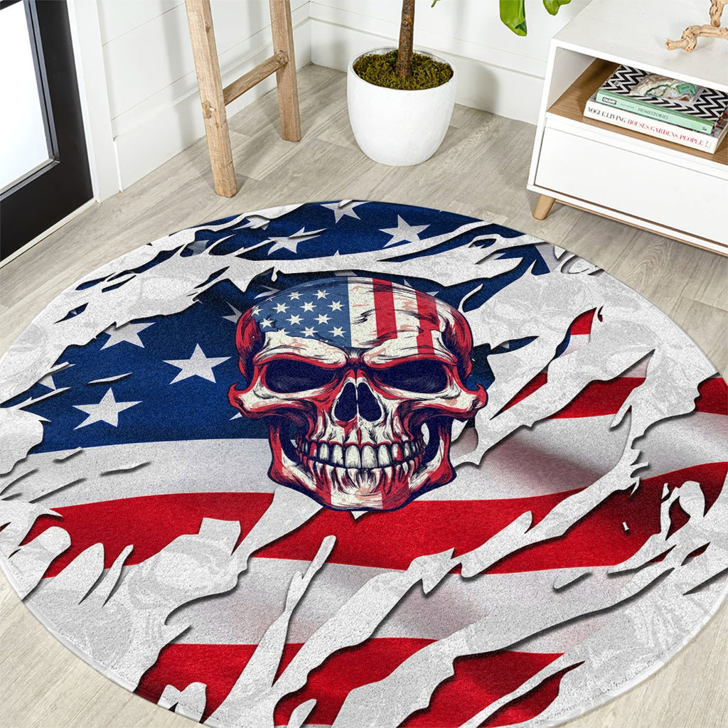 American Flag Skull Round Carpet DT02 - The Mazicc - S - 23.6 inches / 60 cm - White