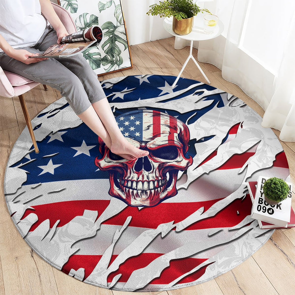 American Flag Skull Round Carpet DT02 - The Mazicc - S - 23.6 inches / 60 cm - White