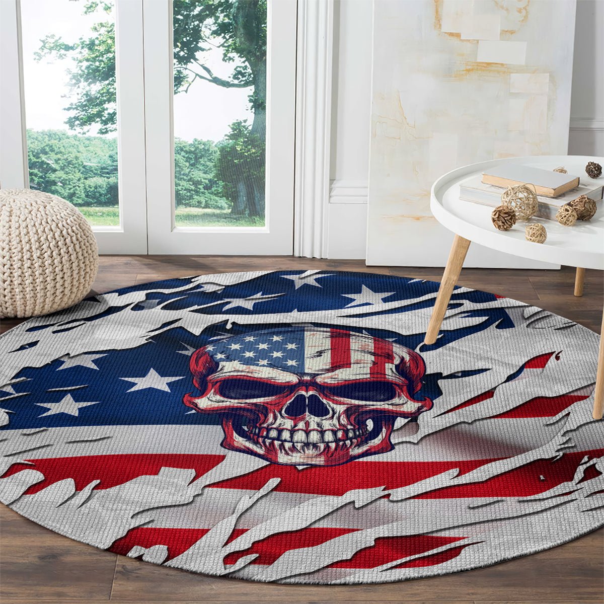 American Flag Skull Round Carpet DT02 - The Mazicc - S - 23.6 inches / 60 cm - White