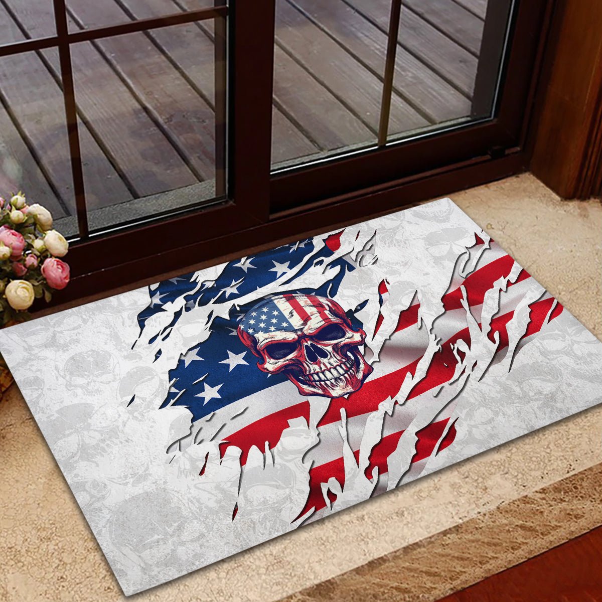 American Flag Skull Rubber Doormat DT02 - The Mazicc - S - 40cm x 60cm - White