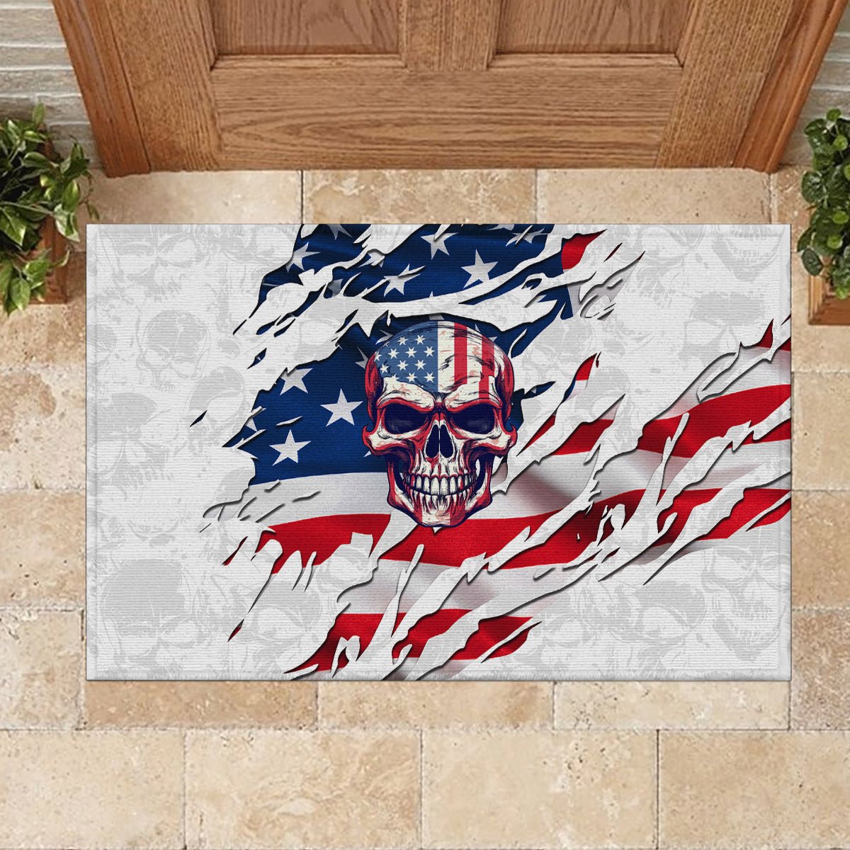 American Flag Skull Rubber Doormat DT02 - The Mazicc - S - 40cm x 60cm - White