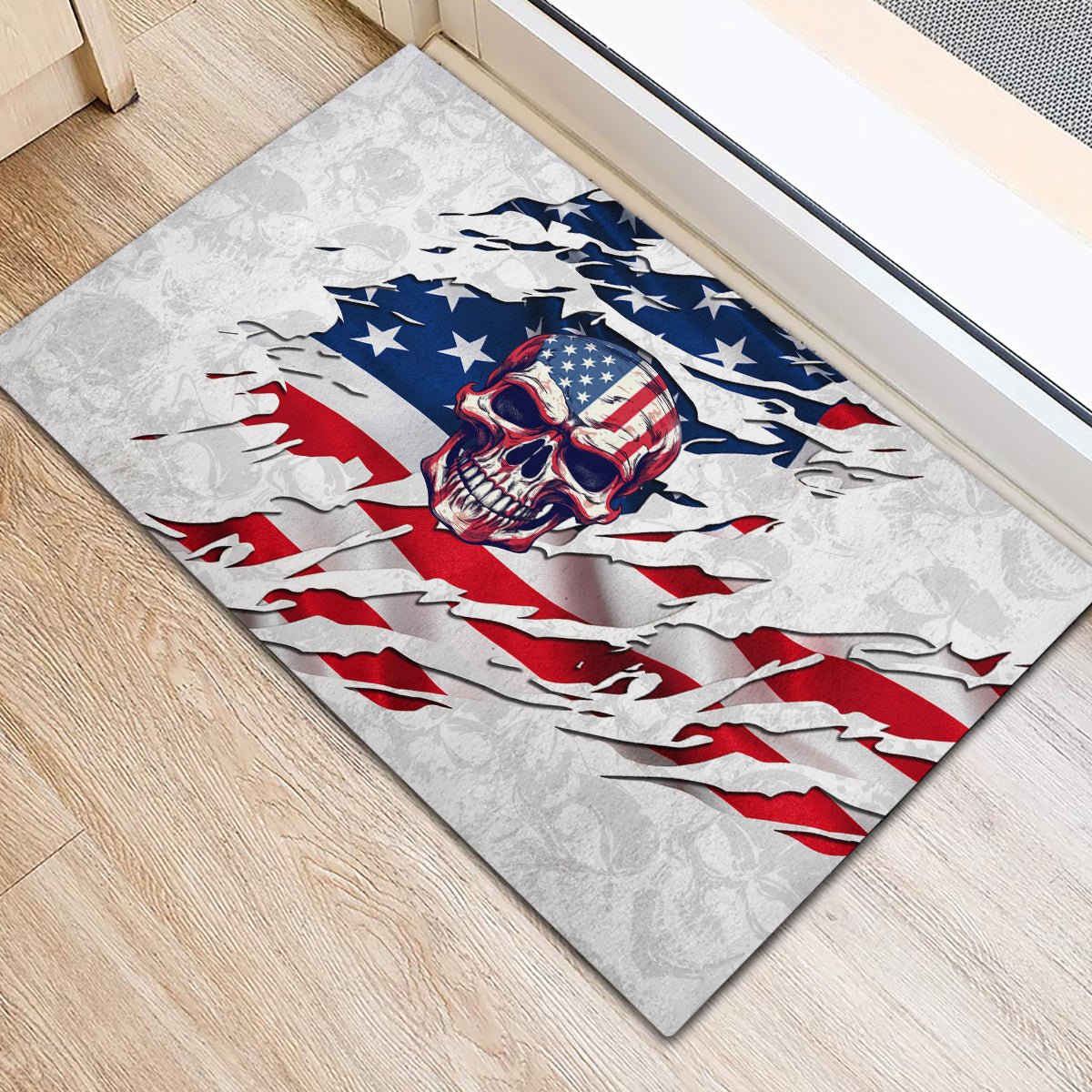 American Flag Skull Rubber Doormat DT02 - The Mazicc - S - 40cm x 60cm - White