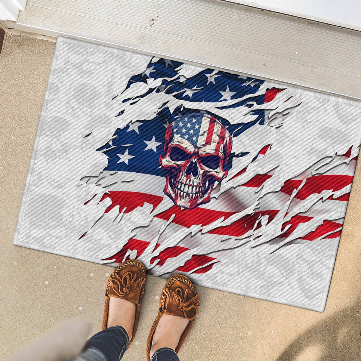 American Flag Skull Rubber Doormat DT02 - The Mazicc - S - 40cm x 60cm - White