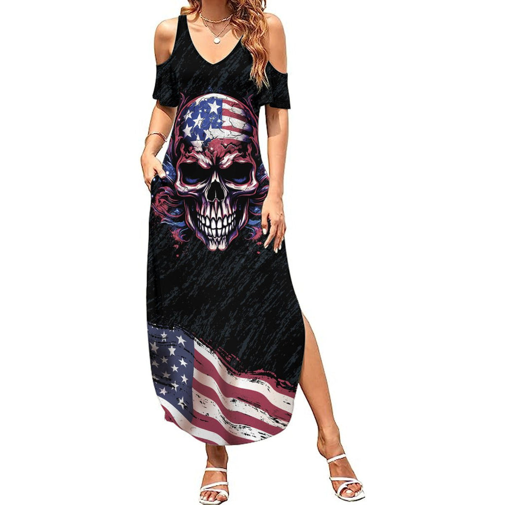American Flag Skull Summer Maxi Dress Sorry If My Patriotism Offends You Trust Me TS04 - The Mazicc - Women - S - Black Grunge