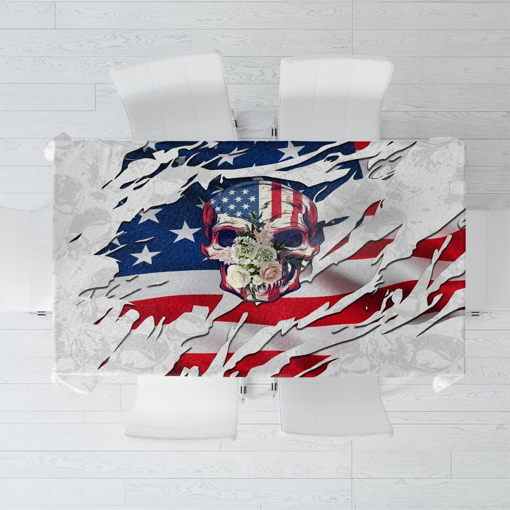 American Flag Skull Tablecloth DT02 - The Mazicc - S - 90 x 90 cm - White