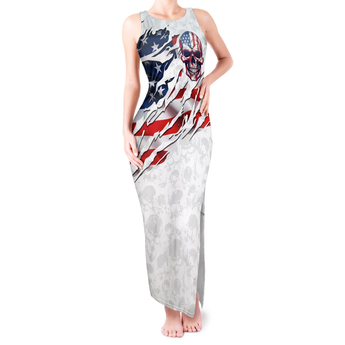 American Flag Skull Tank Maxi Dress DT02 - The Mazicc - Women - S - White