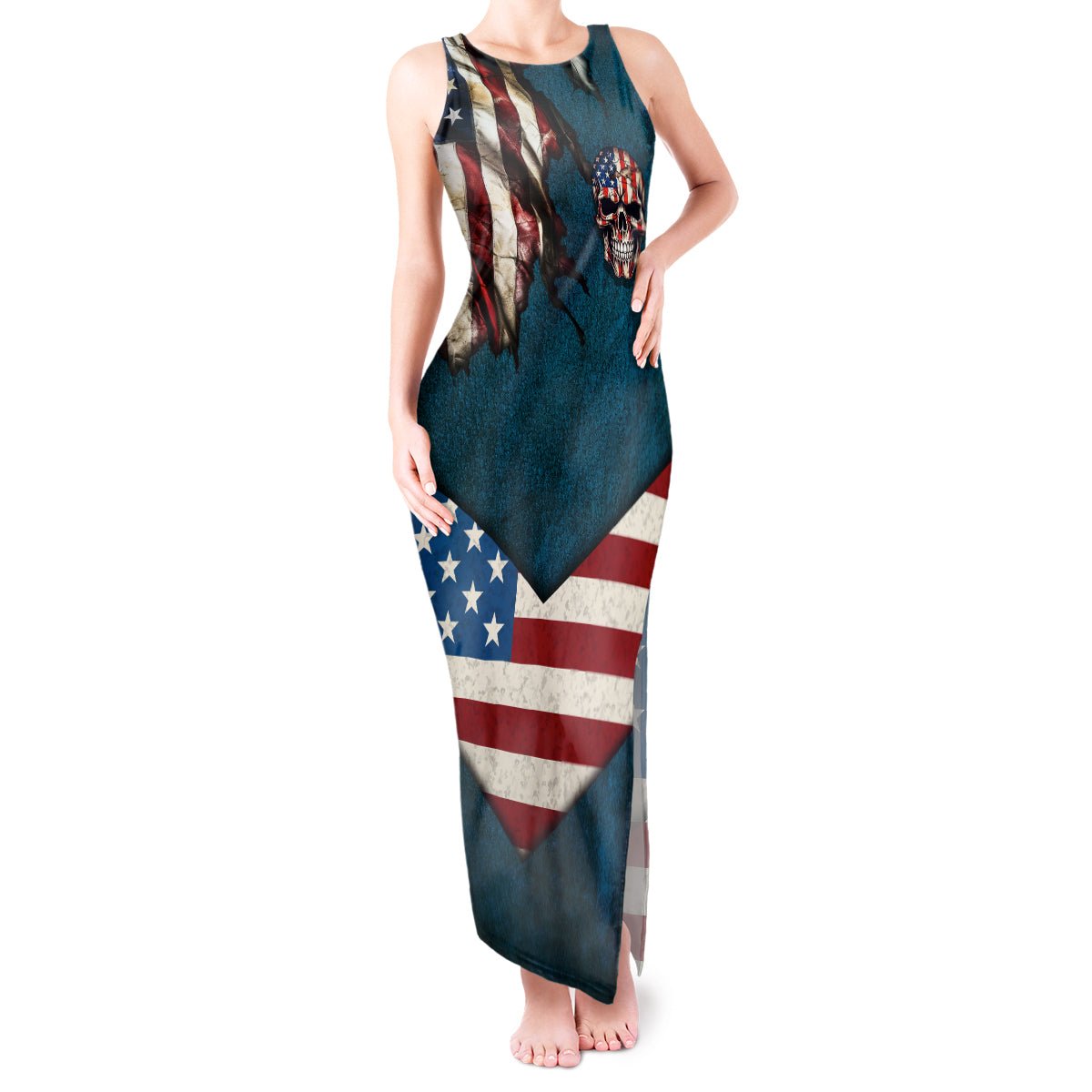 American Flag Skull Tank Maxi Dress I'm an American I Have The Right To Bear Arms Your Approval Is Not Required TS04 - The Mazicc - Women - S - Dark Cyan