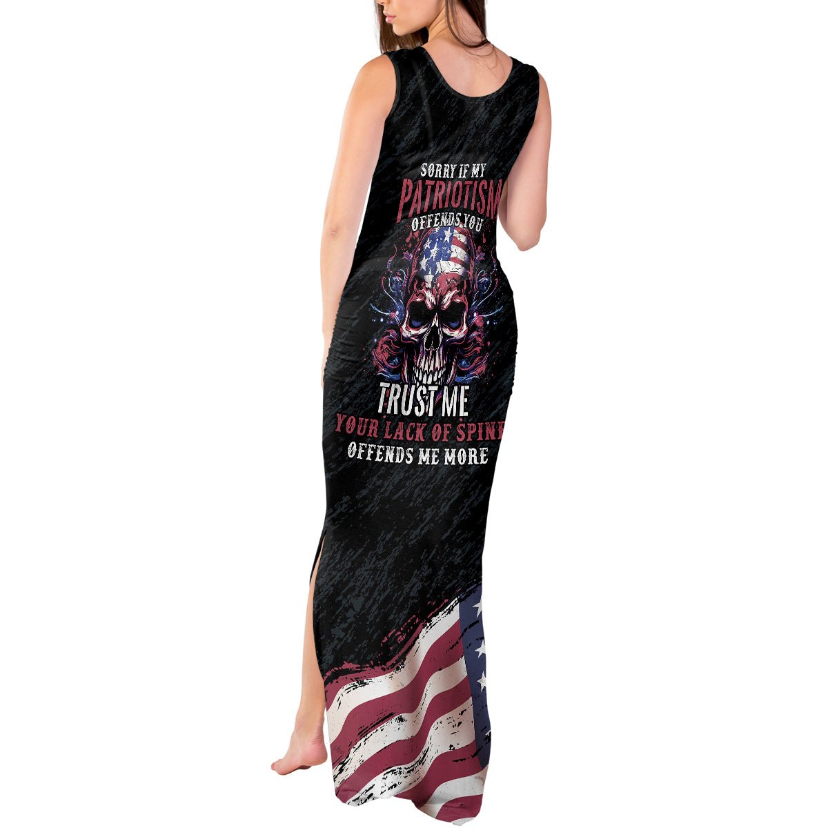 American Flag Skull Tank Maxi Dress Sorry If My Patriotism Offends You Trust Me TS04 - The Mazicc - Women - S - Black Grunge