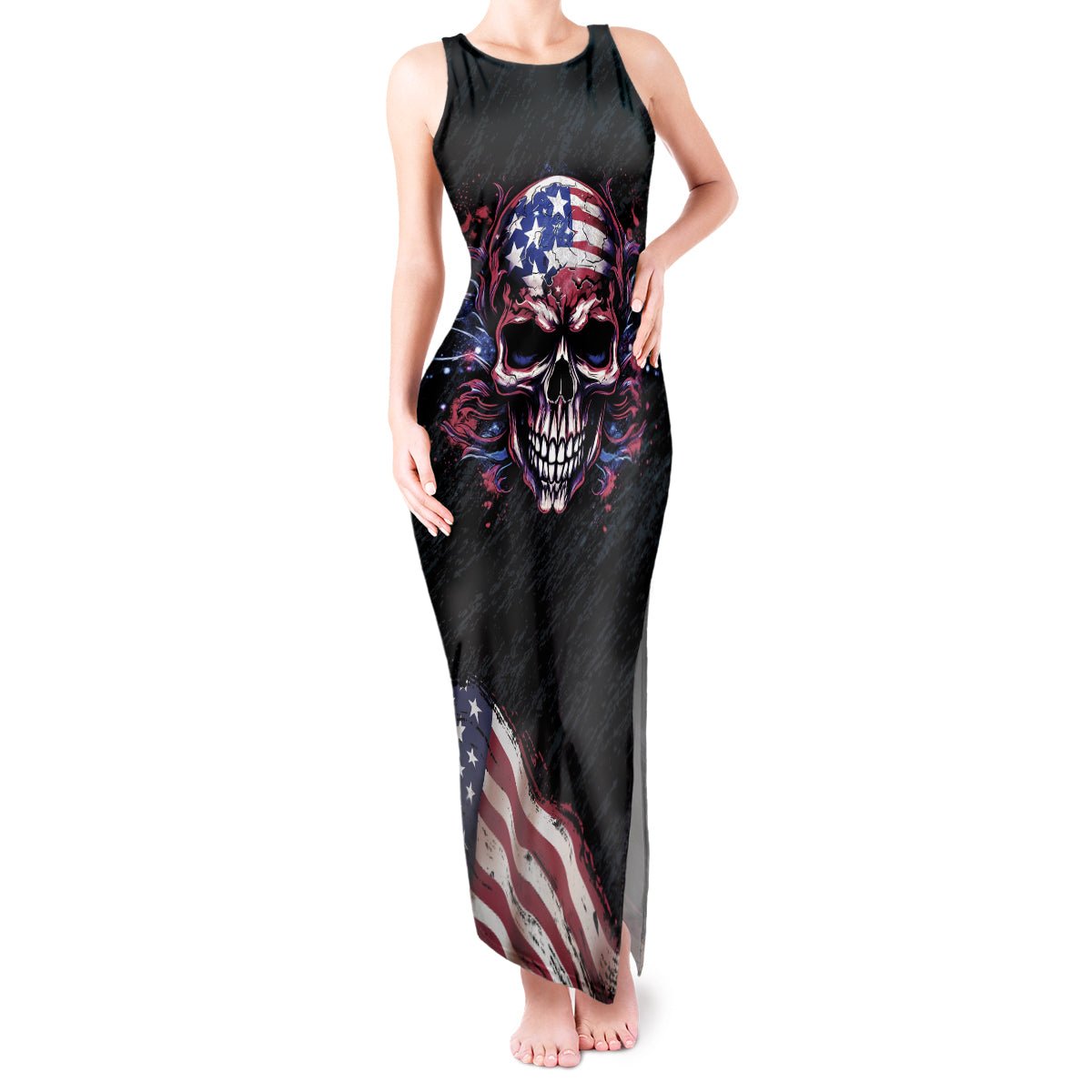American Flag Skull Tank Maxi Dress Sorry If My Patriotism Offends You Trust Me TS04 - The Mazicc - Women - S - Black Grunge