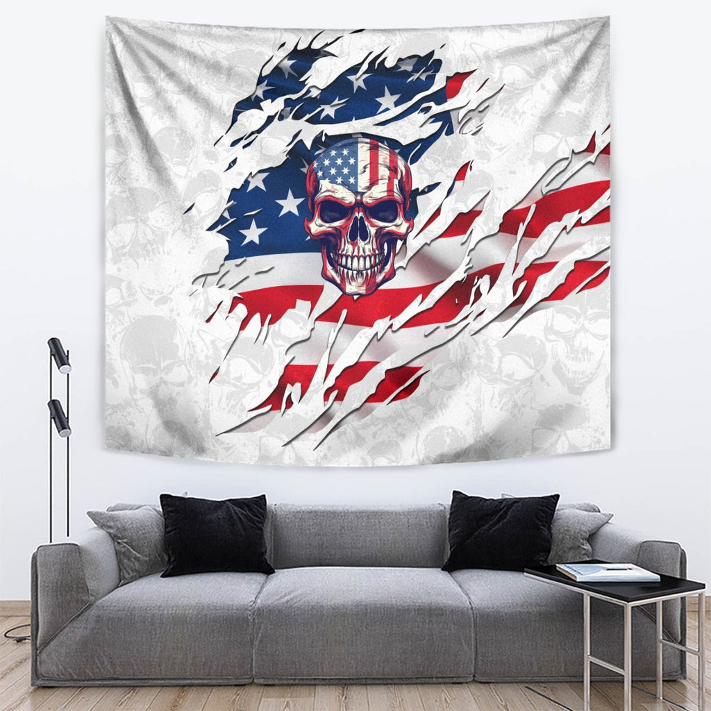 American Flag Skull Tapestry DT02 - The Mazicc - XS - 60 x 138 cm - White