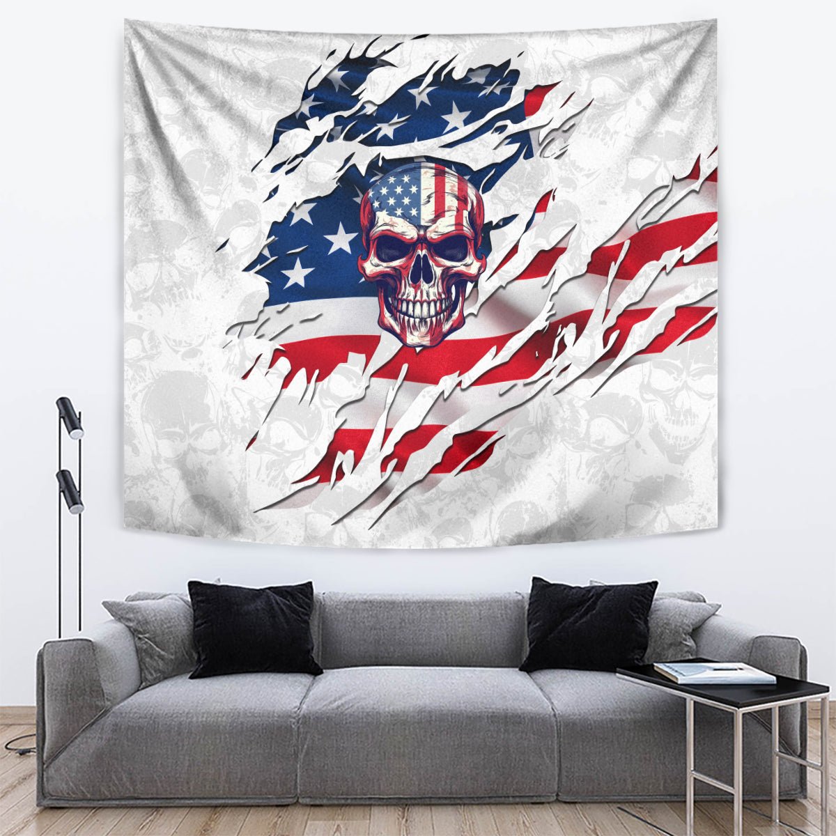 American Flag Skull Tapestry DT02 - The Mazicc - XS - 60 x 138 cm - White