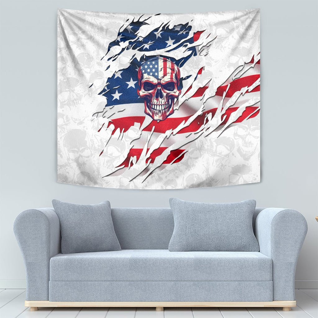 American Flag Skull Tapestry DT02 - The Mazicc - XS - 60 x 138 cm - White