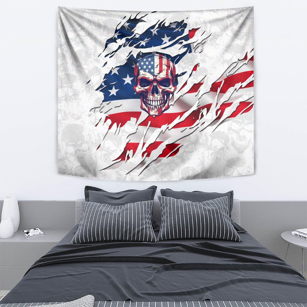 American Flag Skull Tapestry DT02 - The Mazicc - XS - 60 x 138 cm - White