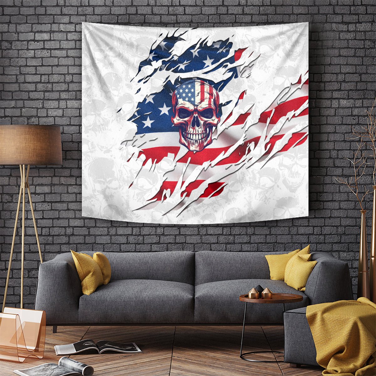 American Flag Skull Tapestry DT02 - The Mazicc - XS - 60 x 138 cm - White