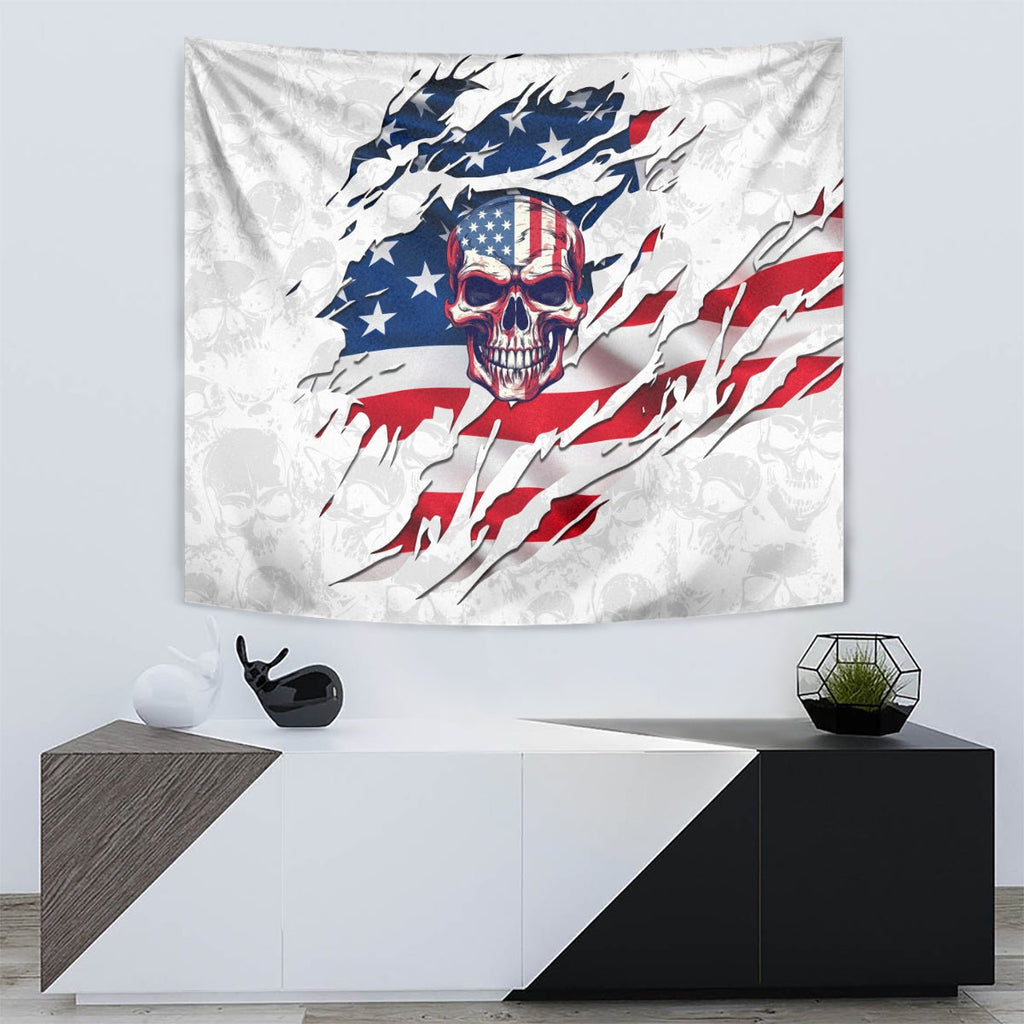 American Flag Skull Tapestry DT02 - The Mazicc - XS - 60 x 138 cm - White