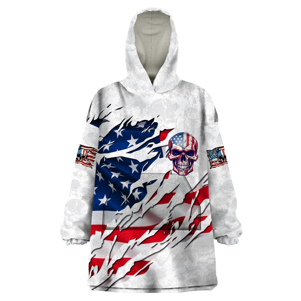 American Flag Skull Wearable Blanket Hoodie DT02 - The Mazicc - Adult - One Size - White