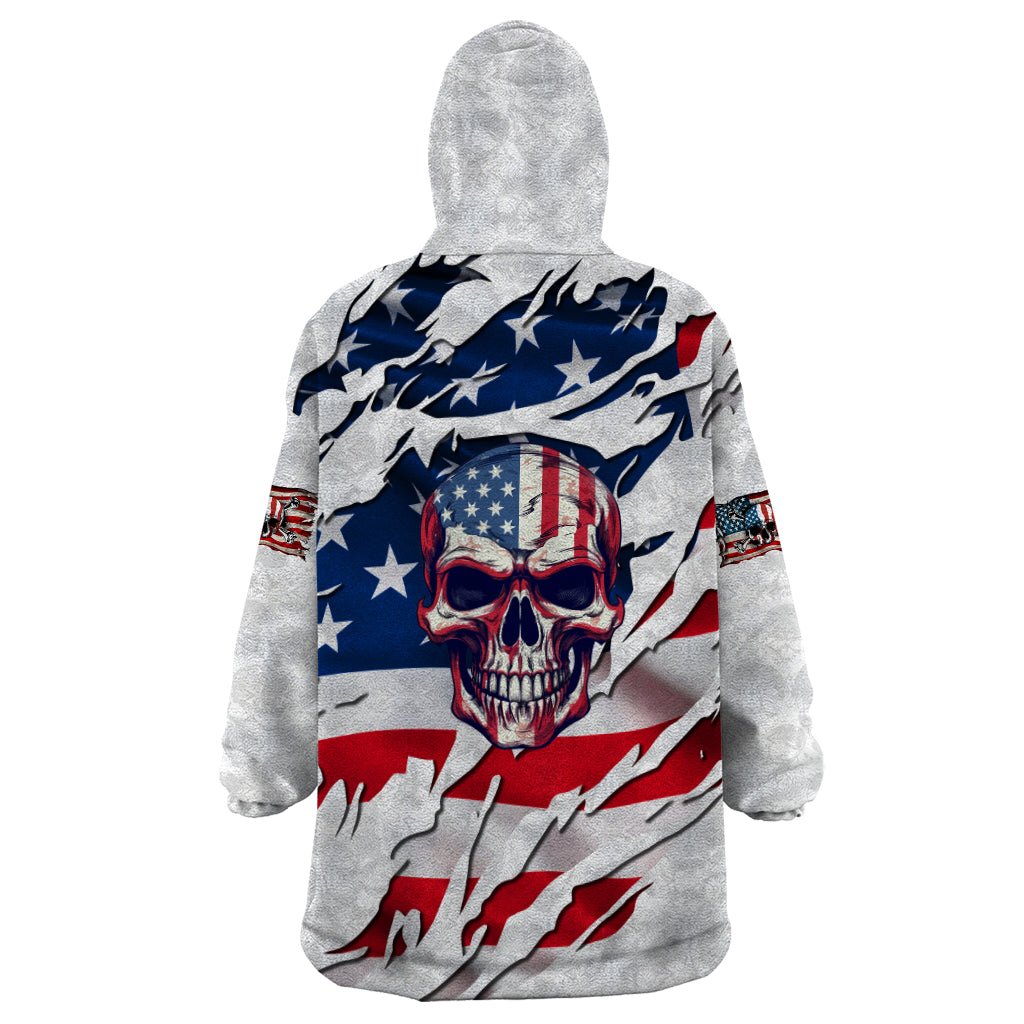 American Flag Skull Wearable Blanket Hoodie DT02 - The Mazicc - Adult - One Size - White