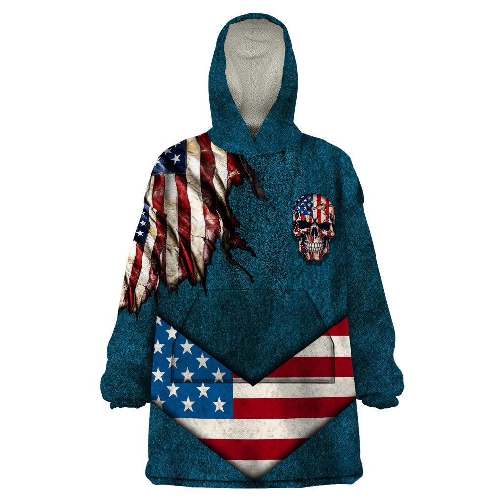 American Flag Skull Wearable Blanket Hoodie I'm an American I Have The Right To Bear Arms Your Approval Is Not Required TS04 - The Mazicc - Adult - One Size - Dark Cyan