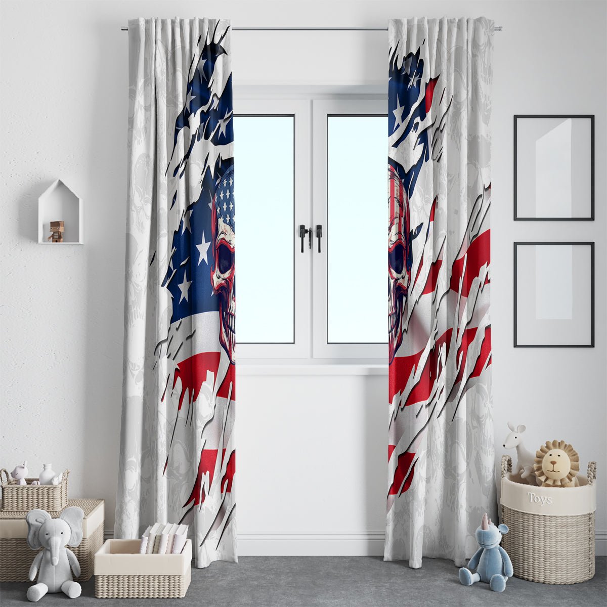 American Flag Skull Window Curtain DT02 - The Mazicc - With Hooks - 107cm x 213cm - White