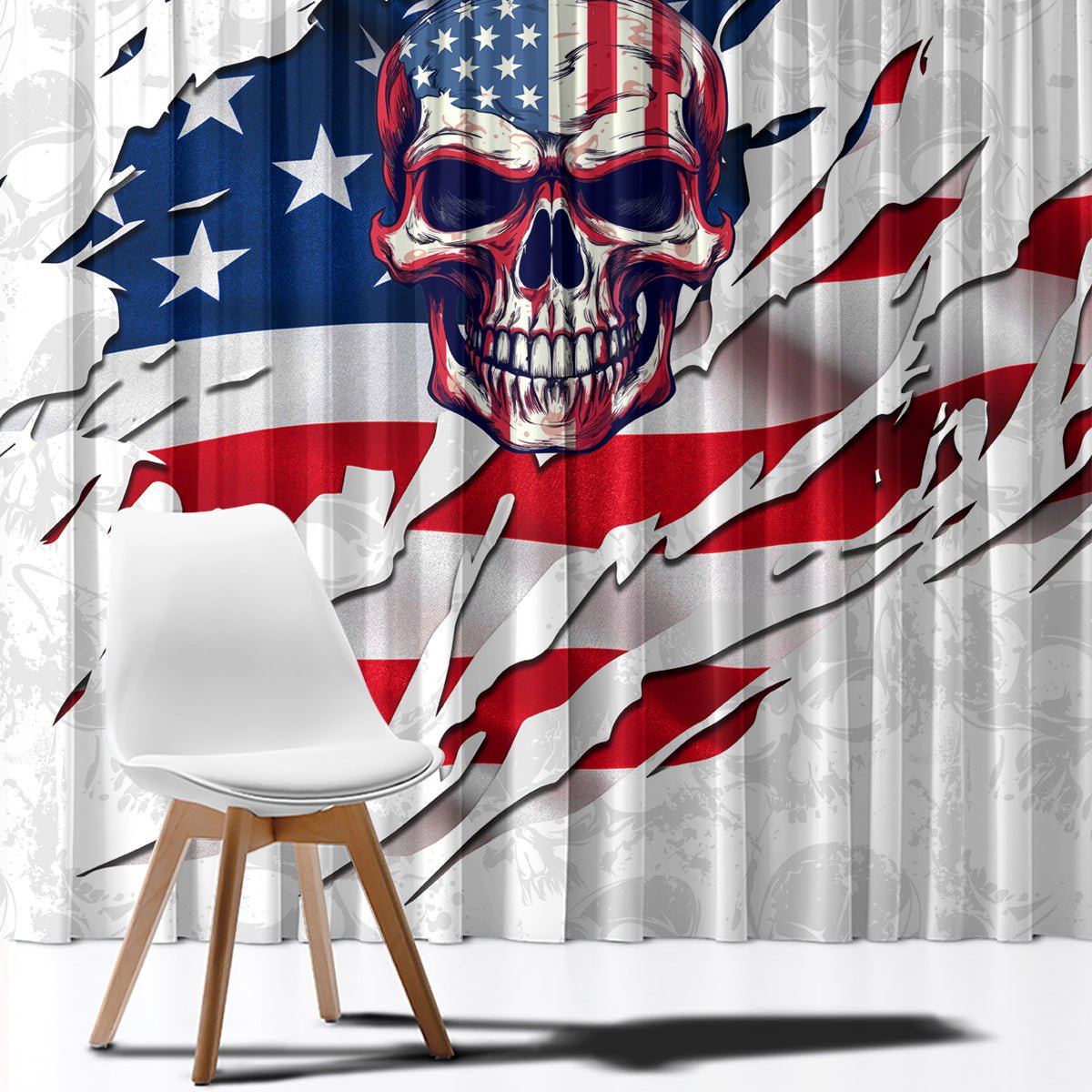 American Flag Skull Window Curtain DT02 - The Mazicc - With Hooks - 107cm x 213cm - White