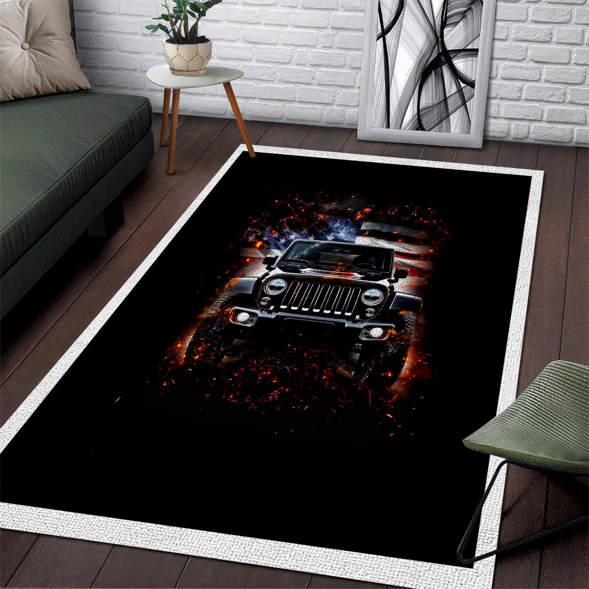 American Jeep Area Rug Never Underestimate An Old Man With A Jeep DT01 - The Mazicc - S - 36 x 60 inches - Black