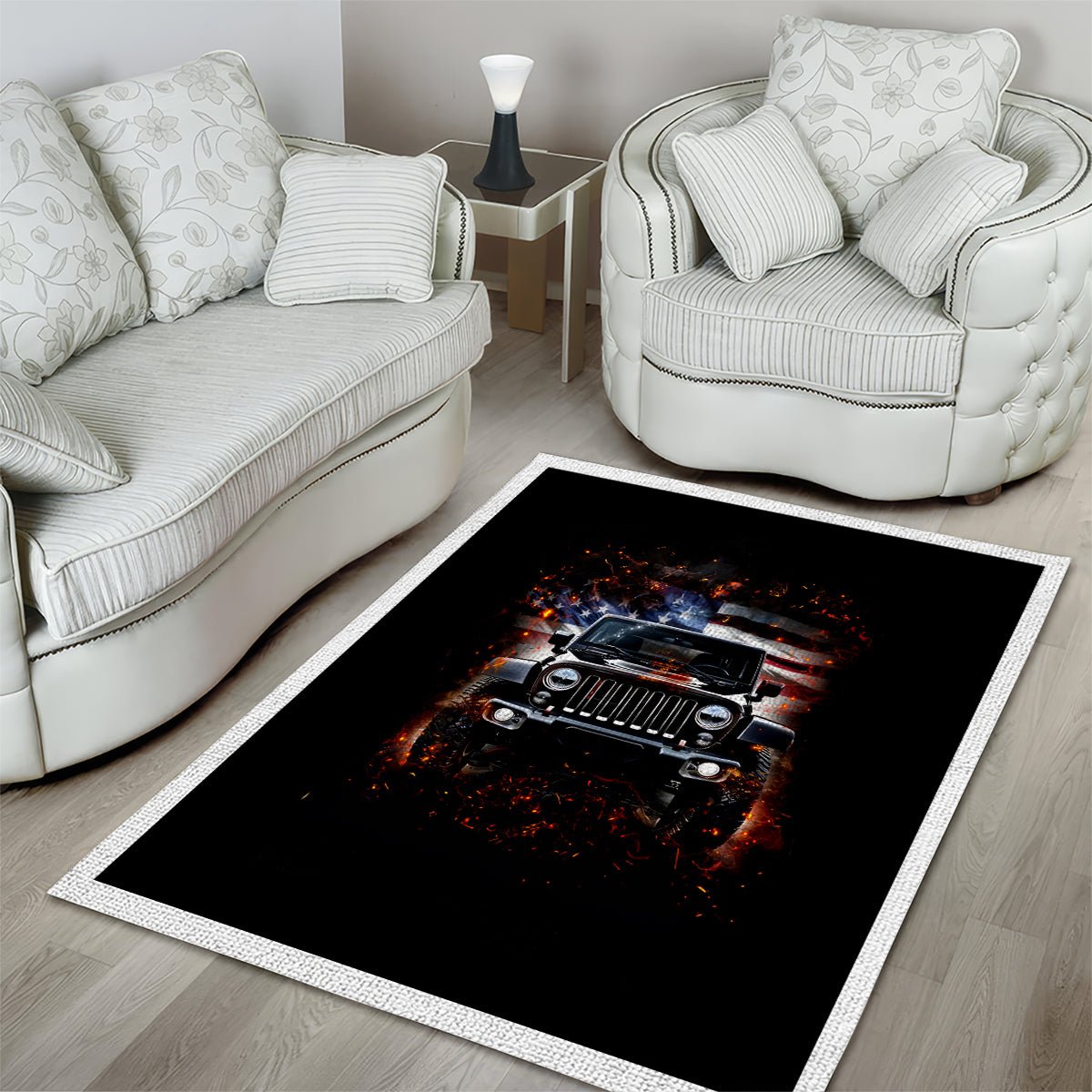 American Jeep Area Rug Never Underestimate An Old Man With A Jeep DT01 - The Mazicc - S - 36 x 60 inches - Black