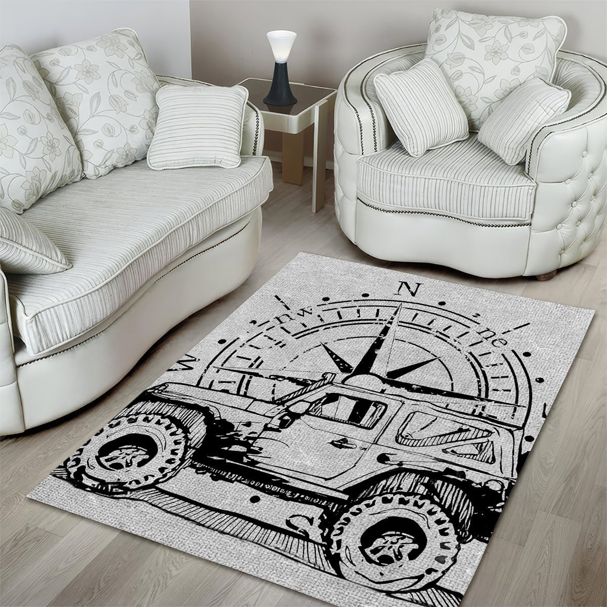 American Jeep Area Rug Sketch Art Jeep Life DT01 - The Mazicc - S - 36 x 60 inches - Gray