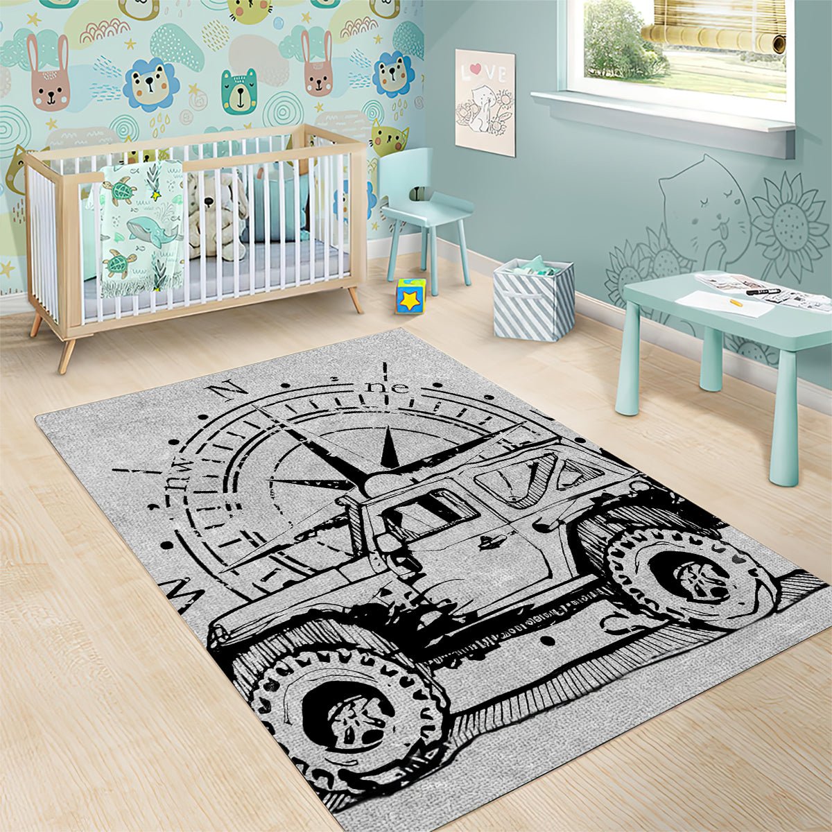 American Jeep Area Rug Sketch Art Jeep Life DT01 - The Mazicc - S - 36 x 60 inches - Gray