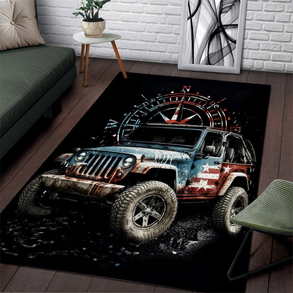 American Jeep Area Rug Vintage Jeep Life DT01 - The Mazicc - S - 36 x 60 inches - Black