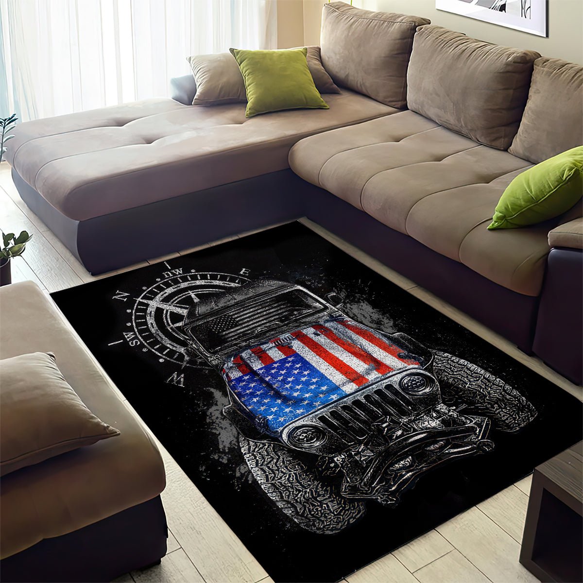 American Jeep Area Rug Vintage Jeep Life DT01 - The Mazicc - S - 36 x 60 inches - Black