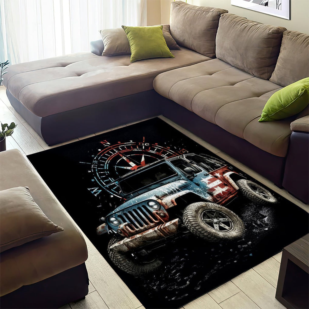 American Jeep Area Rug Vintage Jeep Life DT01 - The Mazicc - S - 36 x 60 inches - Black