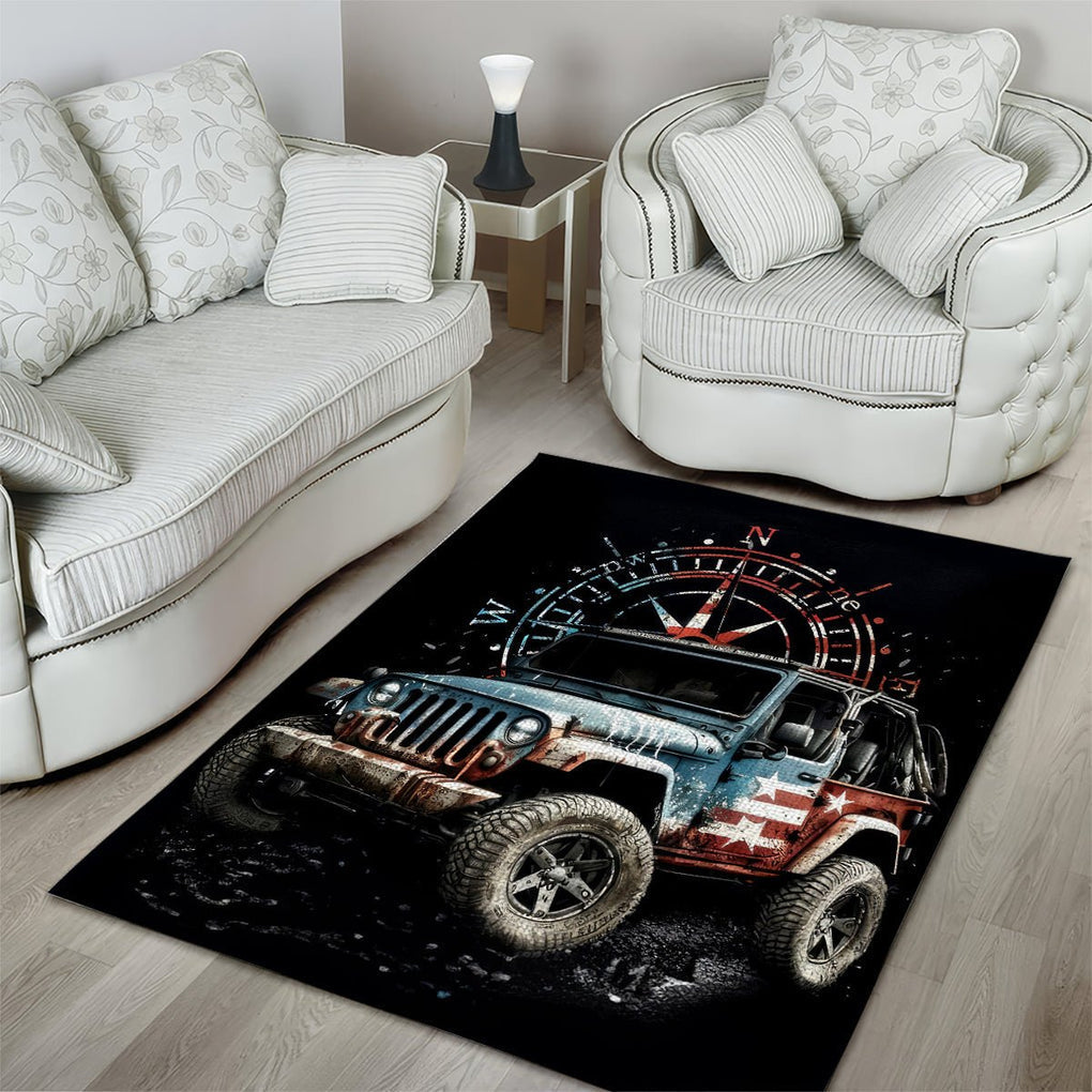 American Jeep Area Rug Vintage Jeep Life DT01 - The Mazicc - S - 36 x 60 inches - Black