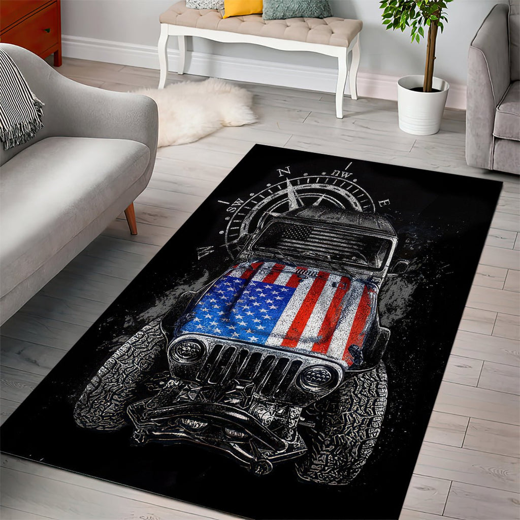 American Jeep Area Rug Vintage Jeep Life DT01 - The Mazicc - S - 36 x 60 inches - Black